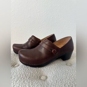 Dansko Dark Brown Leather Clogs, Size 42